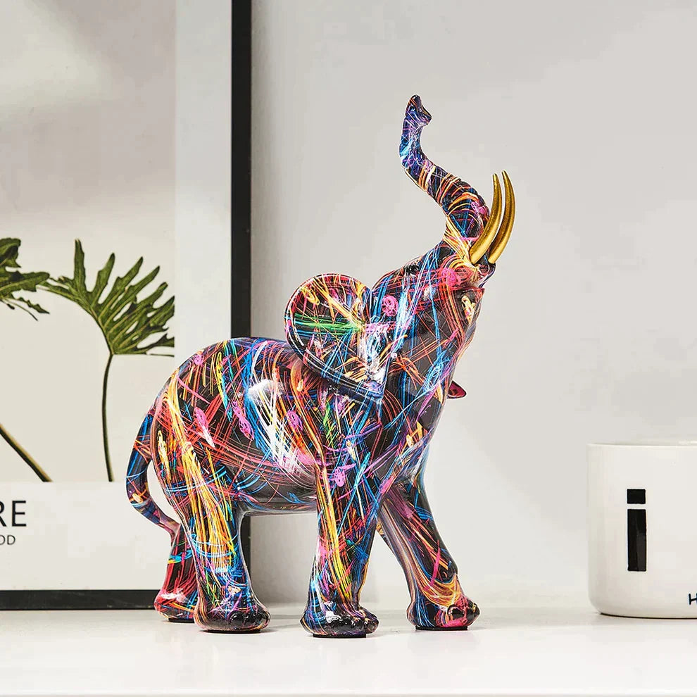 Decorative elephant statue – Colorful resin – Unique design – Home decor accent