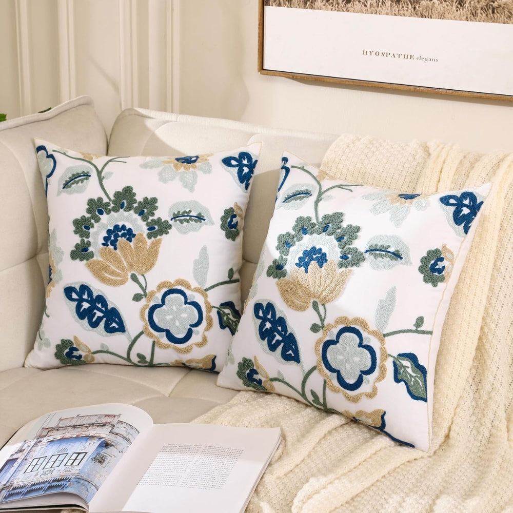 Denza Farmhouse Floral Tufted Cushion Cover