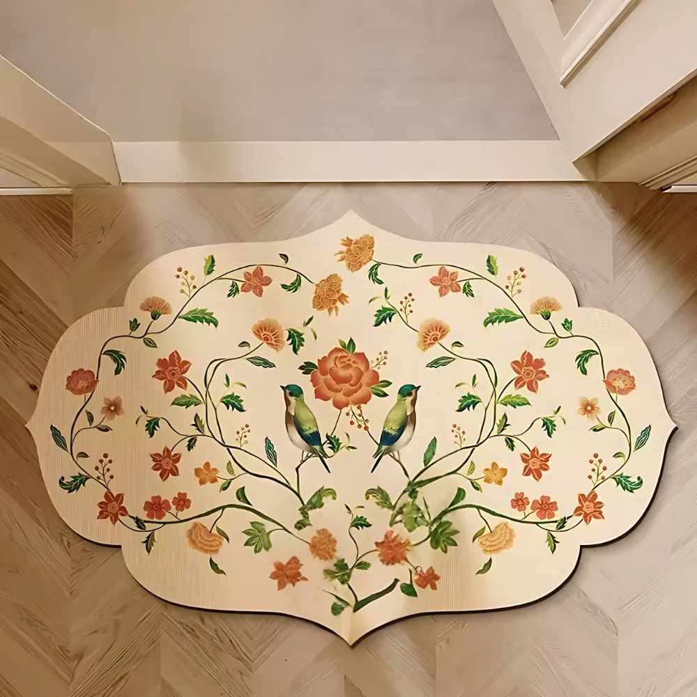 Diatomaceous bath mat – Floral design – Quick-dry and anti-slip – Elegant bathroom rug