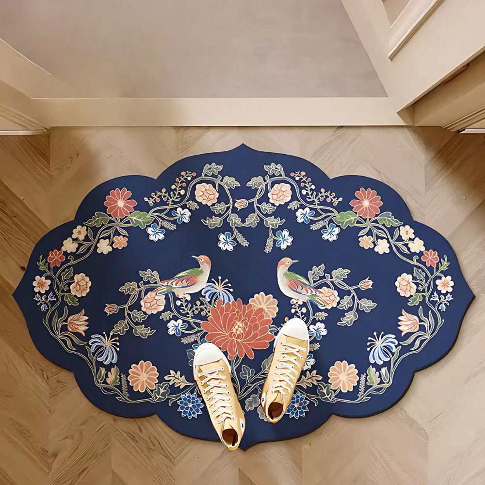 Diatomaceous bath mat – Floral design – Quick-dry and anti-slip – Elegant bathroom rug