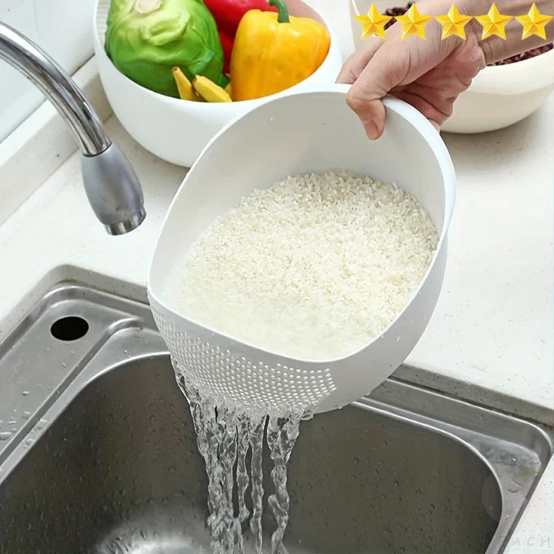 Drain basket – Durable plastic – Compact white design – Ideal for draining rice, fruits, and vegetables – 8.7 x 6.9 x 4.9 in