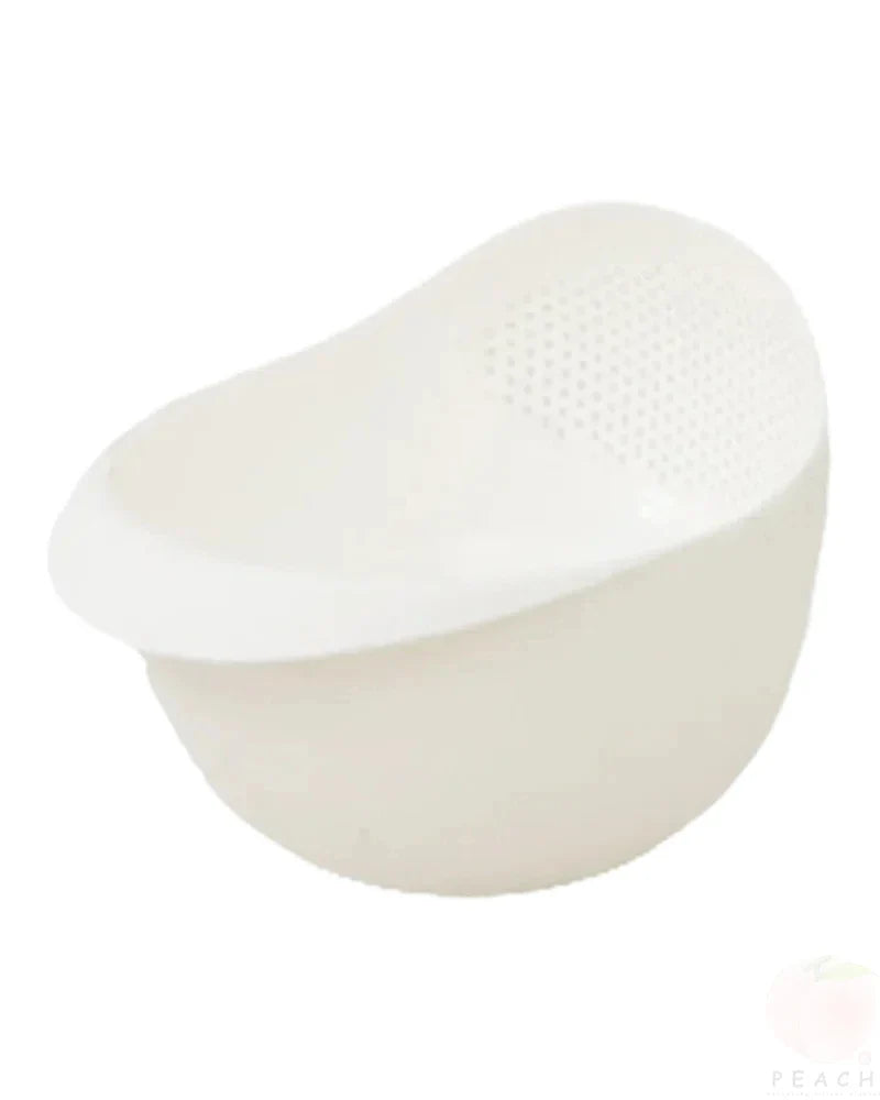 Drain basket – Durable plastic – Compact white design – Ideal for draining rice, fruits, and vegetables – 8.7 x 6.9 x 4.9 in