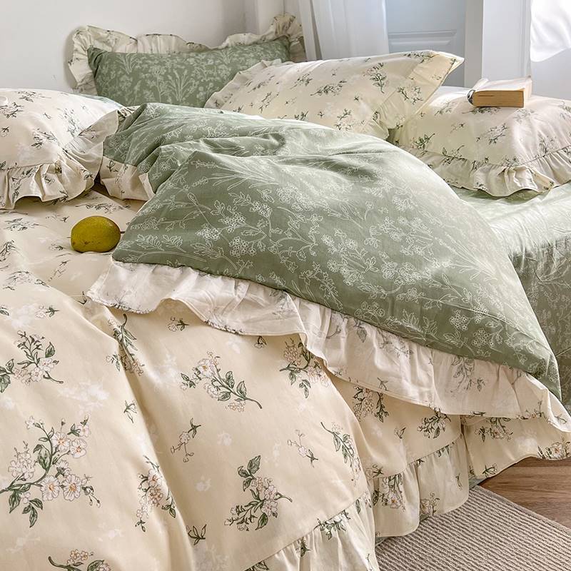Duvet cover set – Reversible cotton-polyester blend – Green garden design