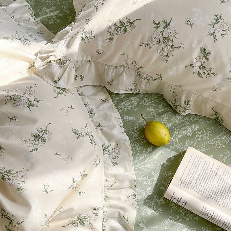 Duvet cover set – Reversible cotton-polyester blend – Green garden design