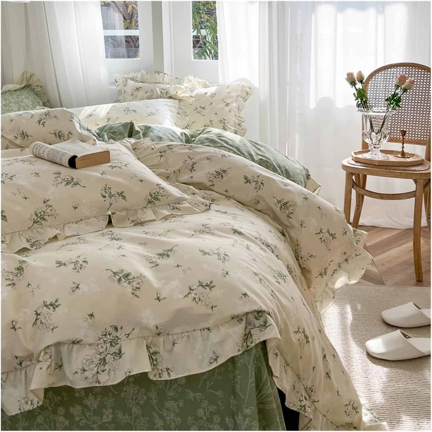 Duvet cover set – Reversible cotton-polyester blend – Green garden design