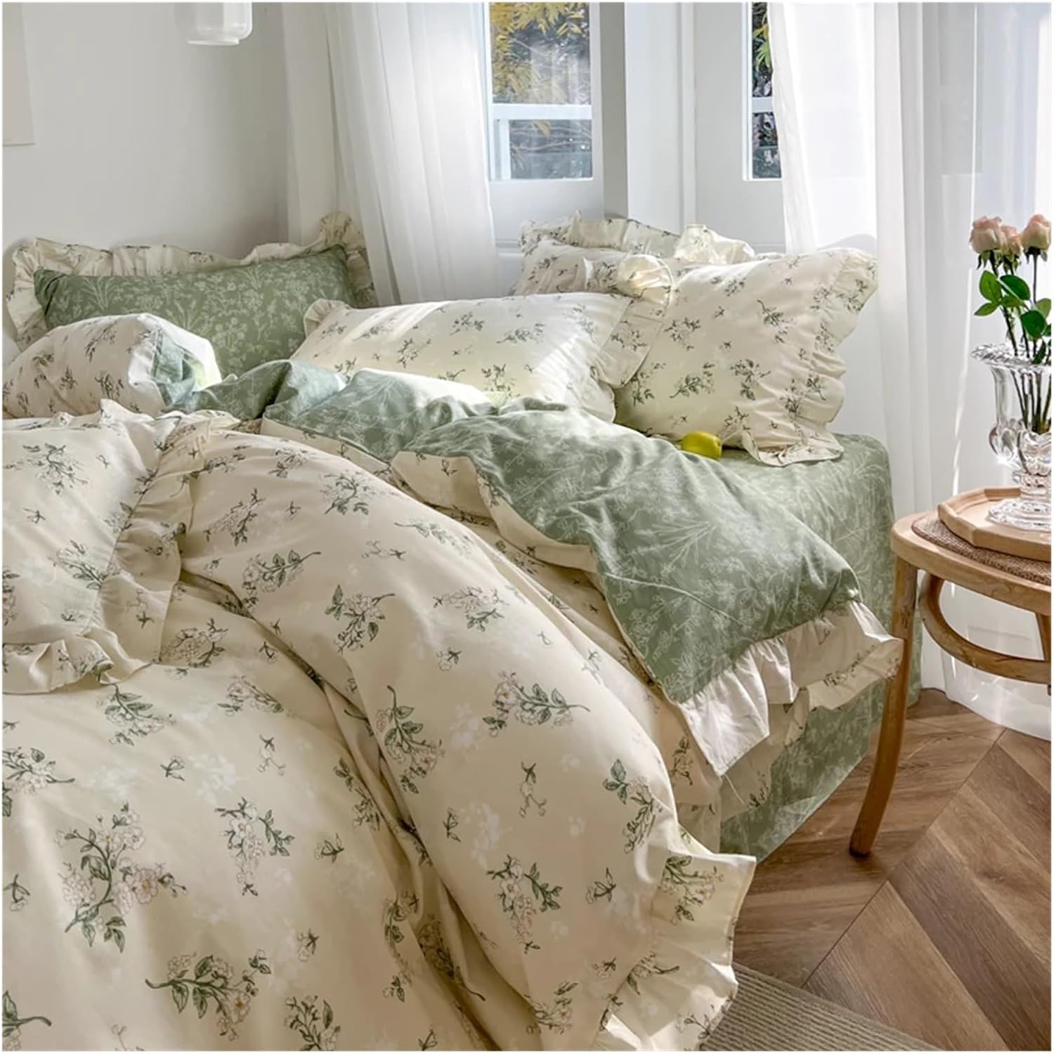 Duvet cover set – Reversible cotton-polyester blend – Green garden design