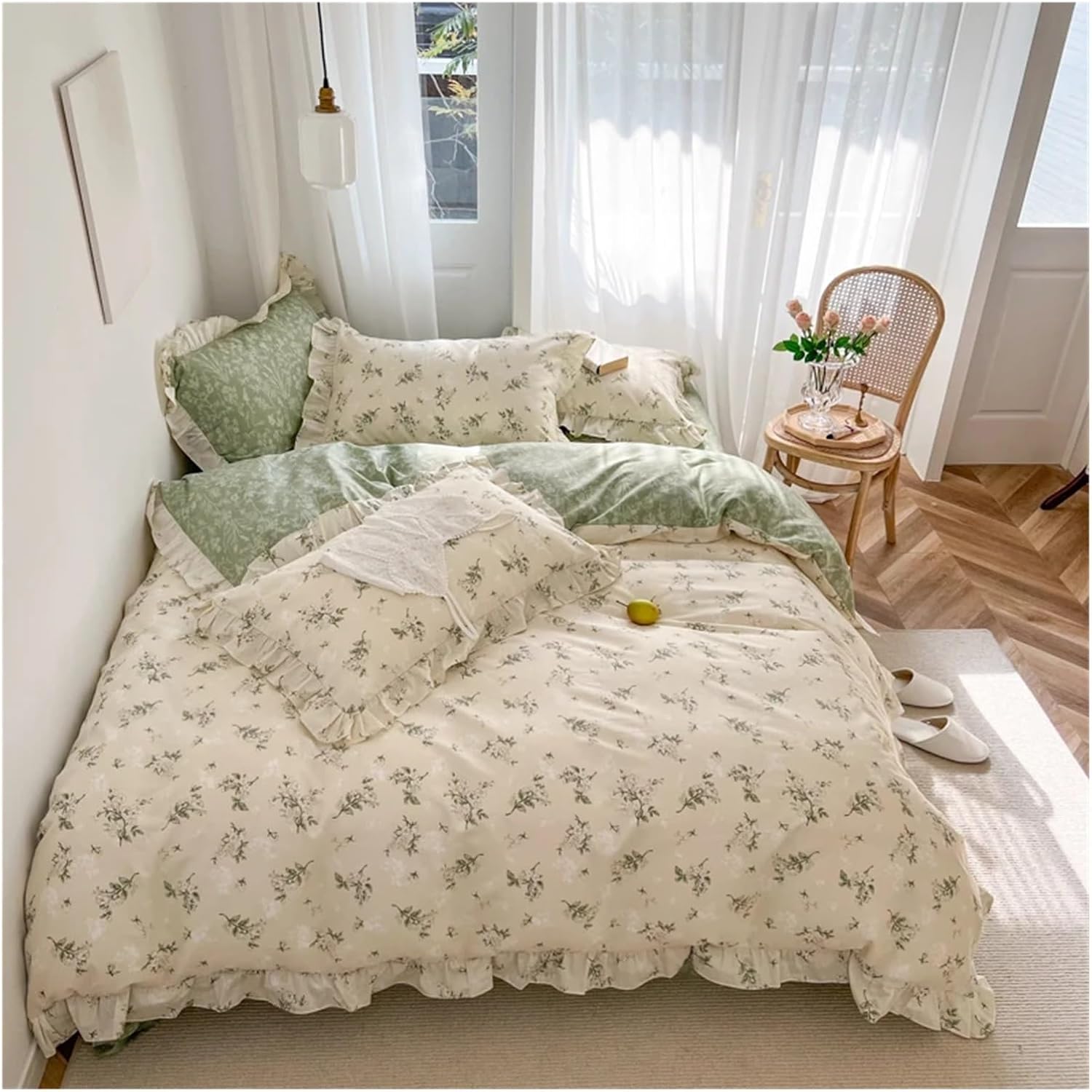 Duvet cover set – Reversible cotton-polyester blend – Green garden design
