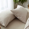 Duvet cover set – Soft cotton blend – Brown gingham design – Cozy minimalist style – Available in Twin, Queen, King