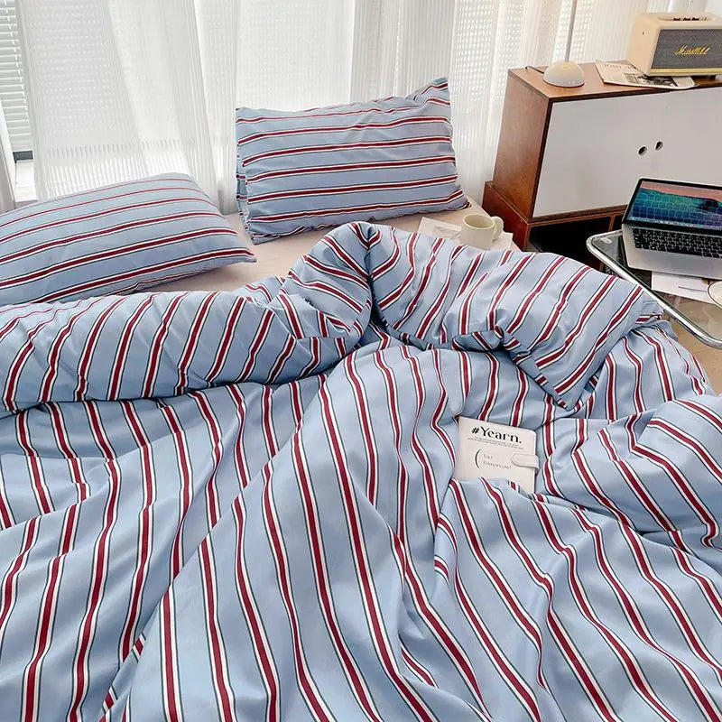 Duvet cover set – Washed cotton – Red and blue stripe design