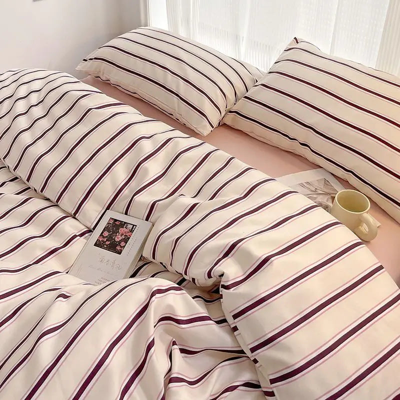 Duvet cover set – Washed cotton – Red and blue stripe design