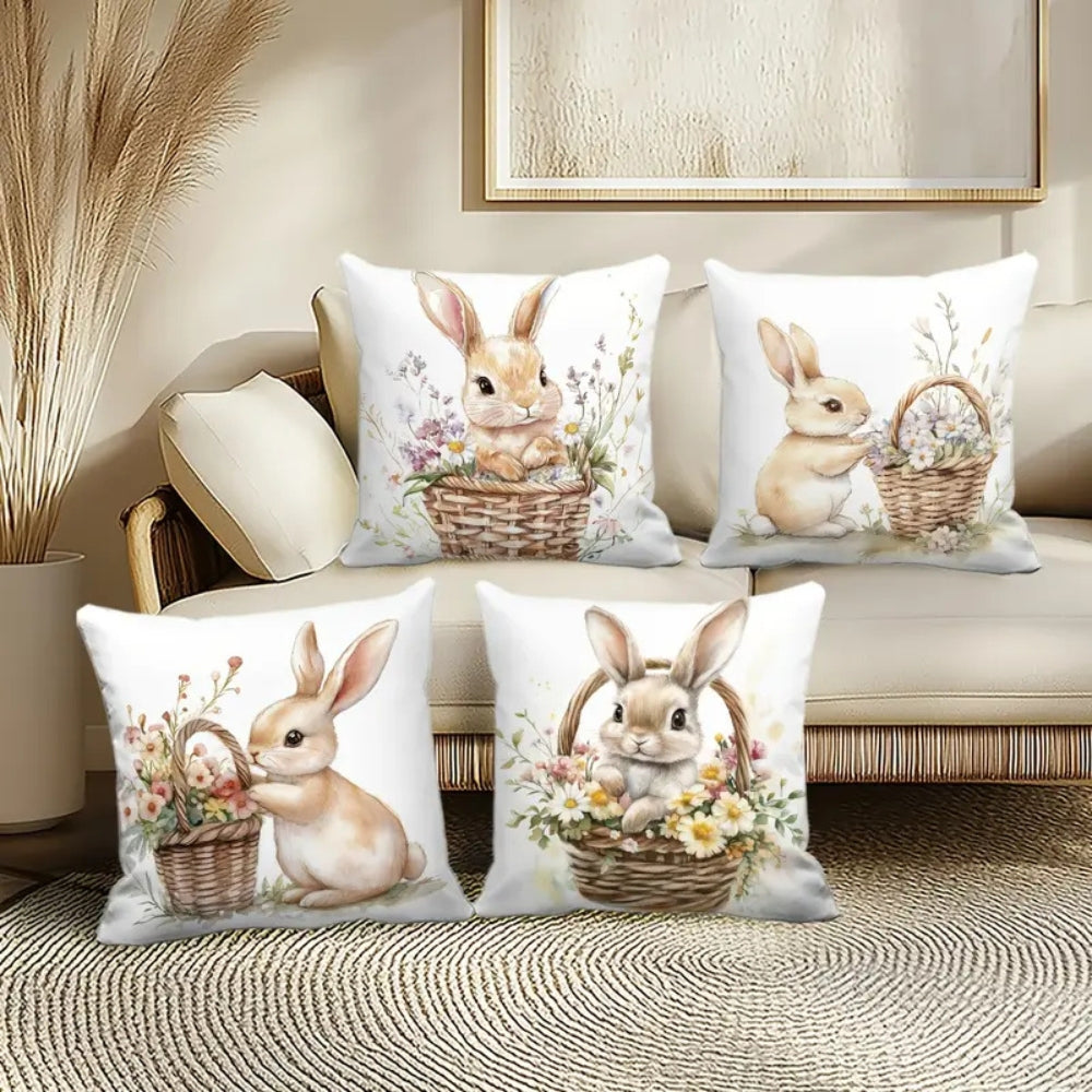 Easter Floral Bunnies Cushion Cover | 4pcs Set