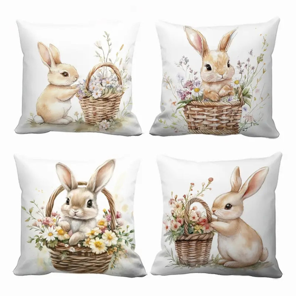 Easter Floral Bunnies Cushion Cover | 4pcs Set