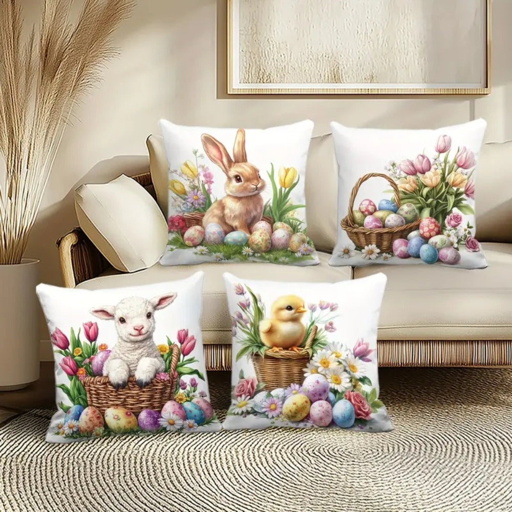 Easter Floral Bunnies Cushion Cover | 4pcs Set