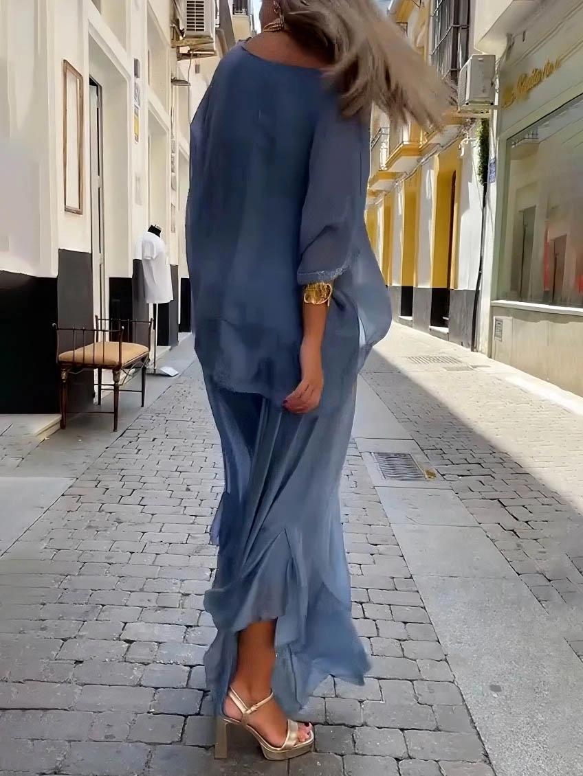 Chiffon Loose Off Shoulder Top With Wide Leg Pants Set