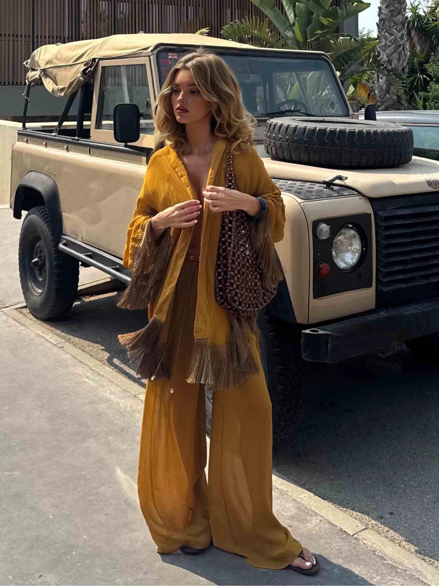 Elegant Tassel Drawstring Waist Wide Leg Pants Set