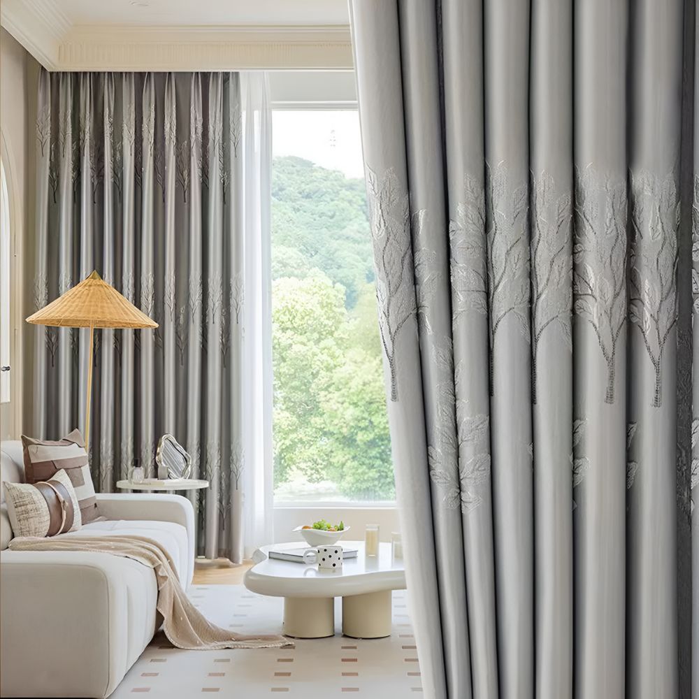 Blue blackout curtains with white sheer panels, modern window drapes for living room or bedroom light control and privacy