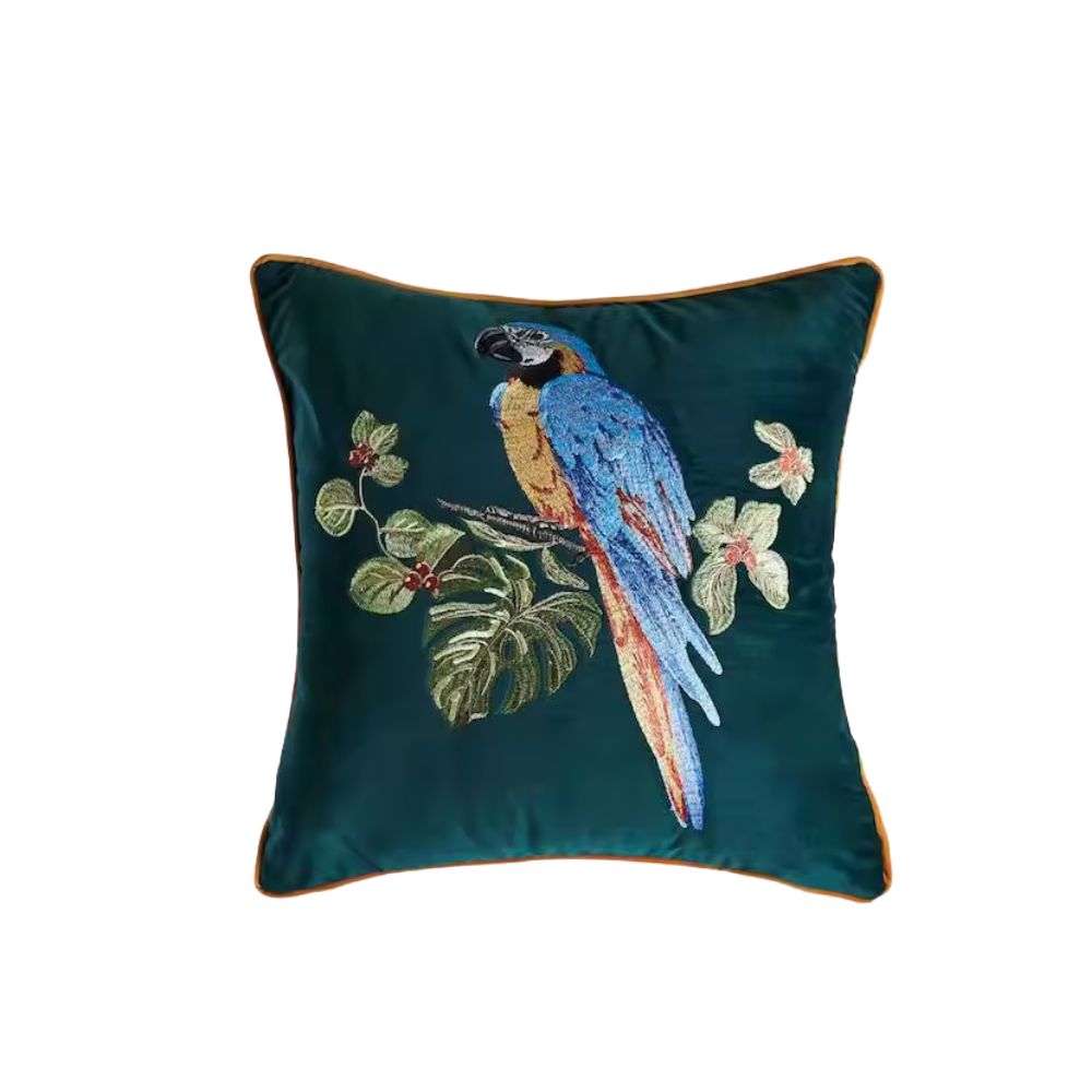 Embroidered Parrot Cushion