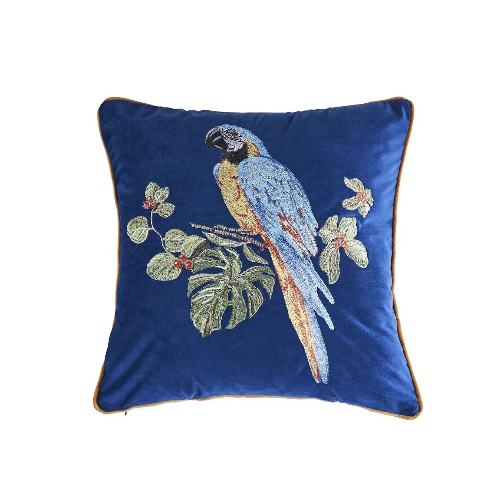 Embroidered Parrot Cushion