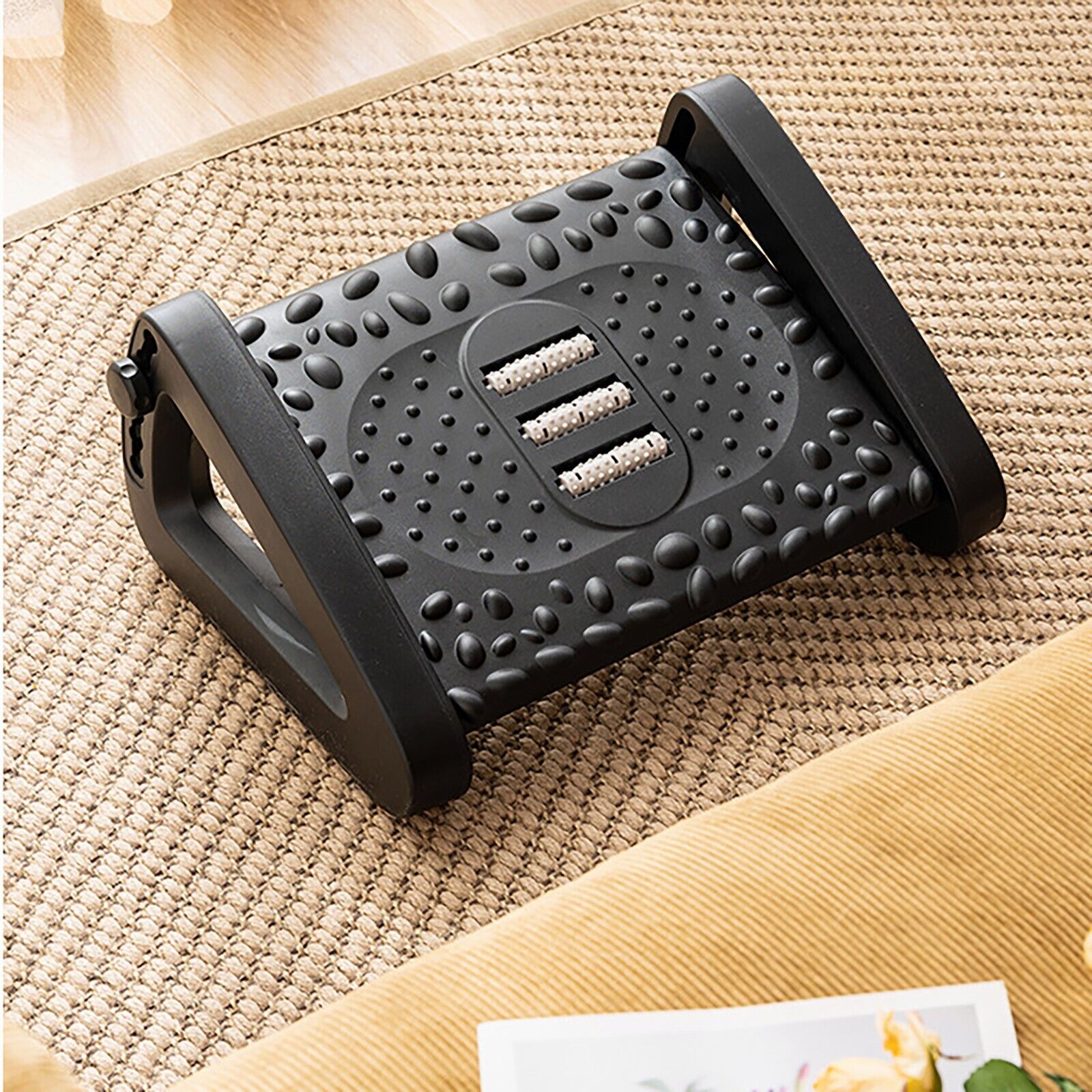 Ergonomic footrest – Memory foam – Adjustable height – Foot rest for under desk with massaging rollers
