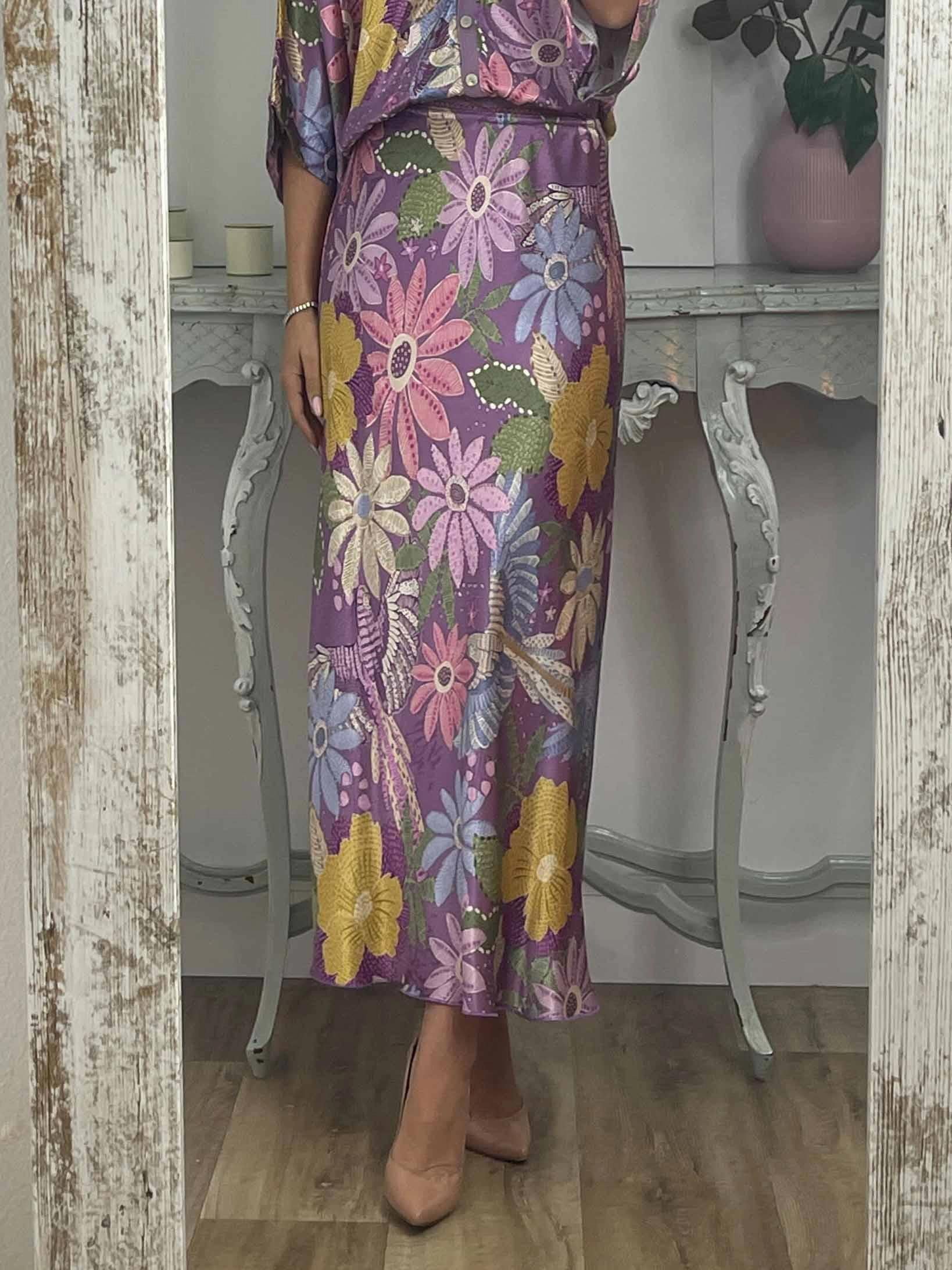 Exquisite Satin Floral Print Mermaid Skirt Set