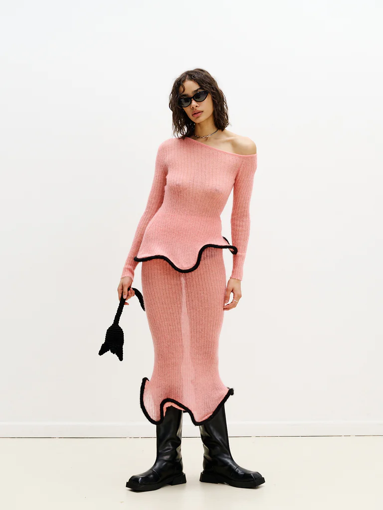 Ruffled Edge Knit Skirt Set