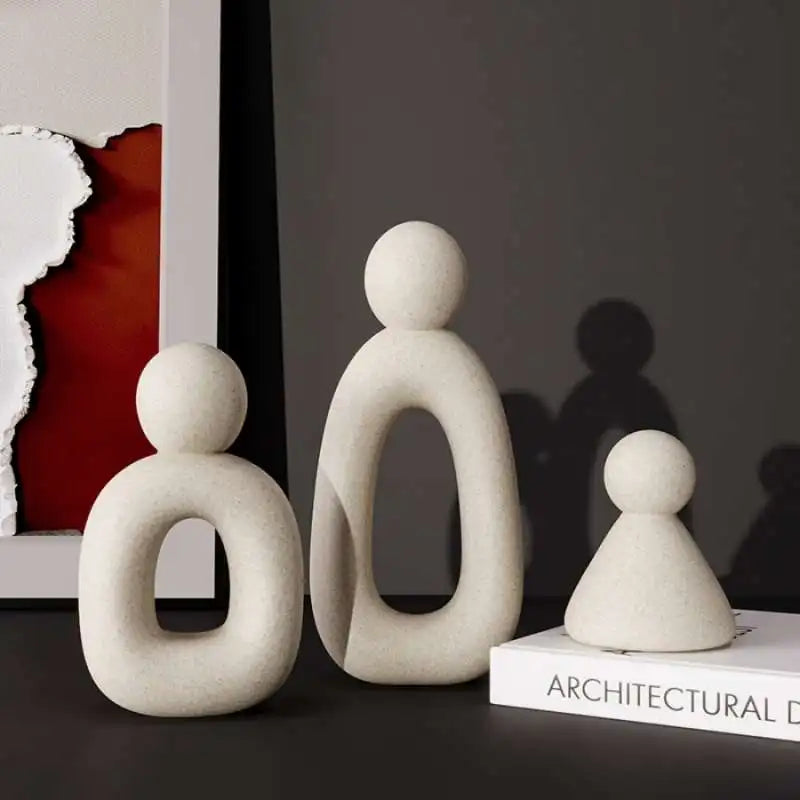 Family statue – Modern resin sculpture – White and grey finish – Nordic home decor for living room or bedroom