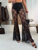 Fashion Floral Lace High Rise Elastic Waist Fishtail Hem Pants Set