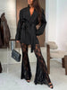 Fashion Floral Lace High Rise Elastic Waist Fishtail Hem Pants Set