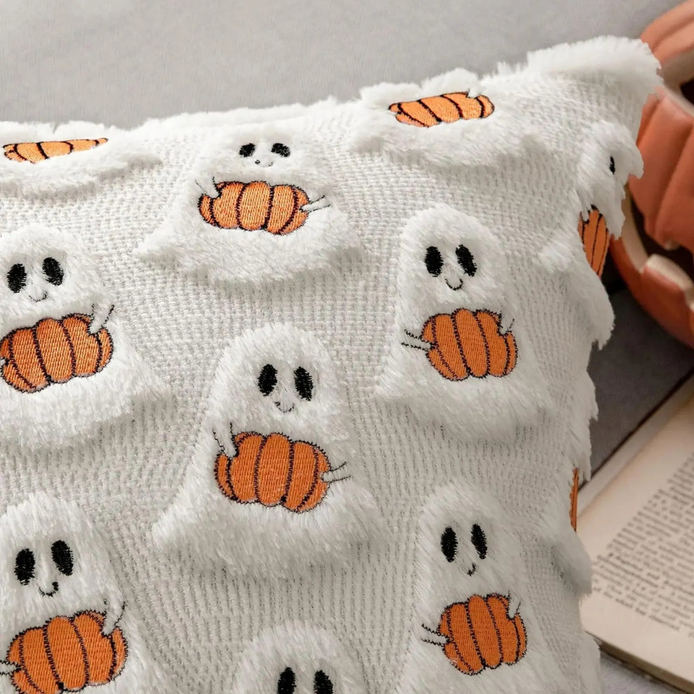 Faux Fleece Halloween Pumpkin Cushion Cover