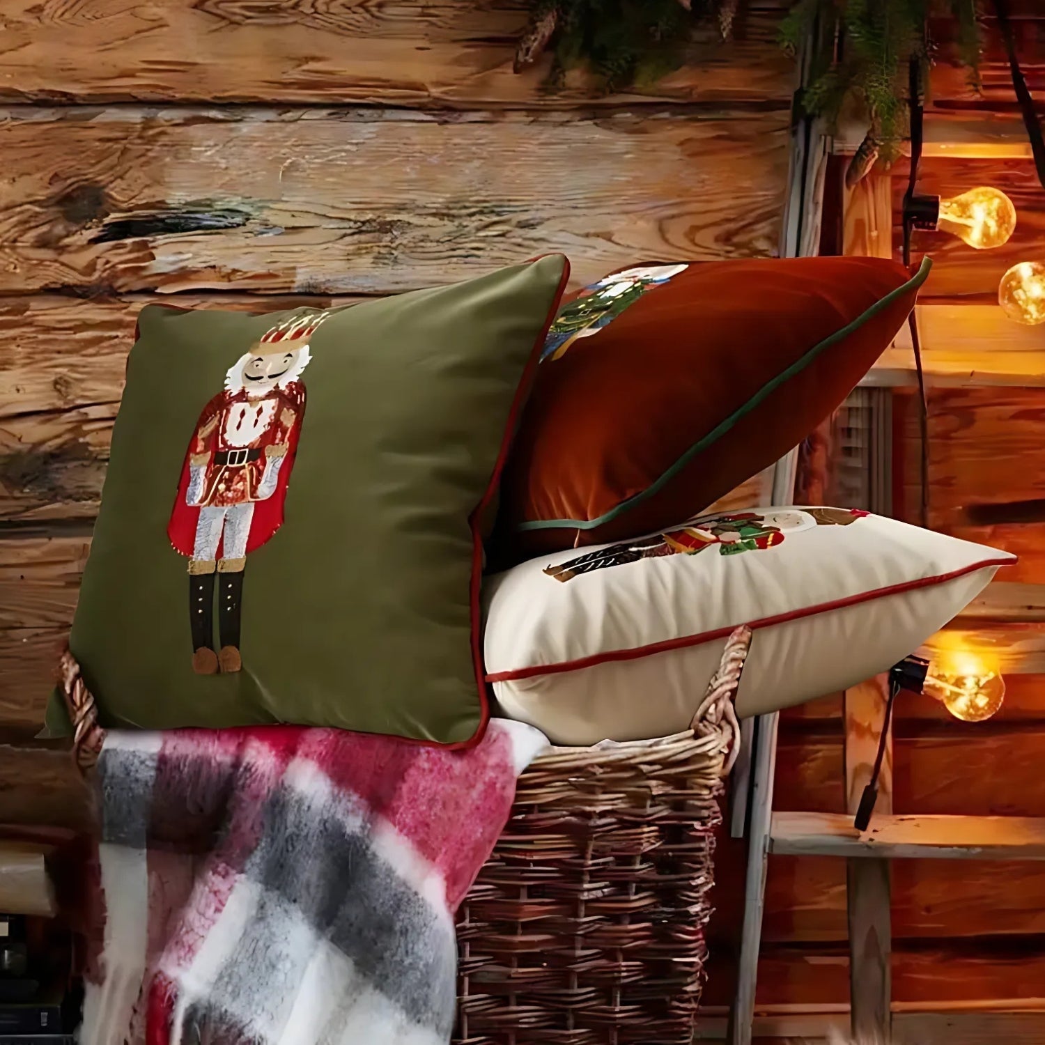 Festive Nutcracker Embroidered Christmas Cushion Cover