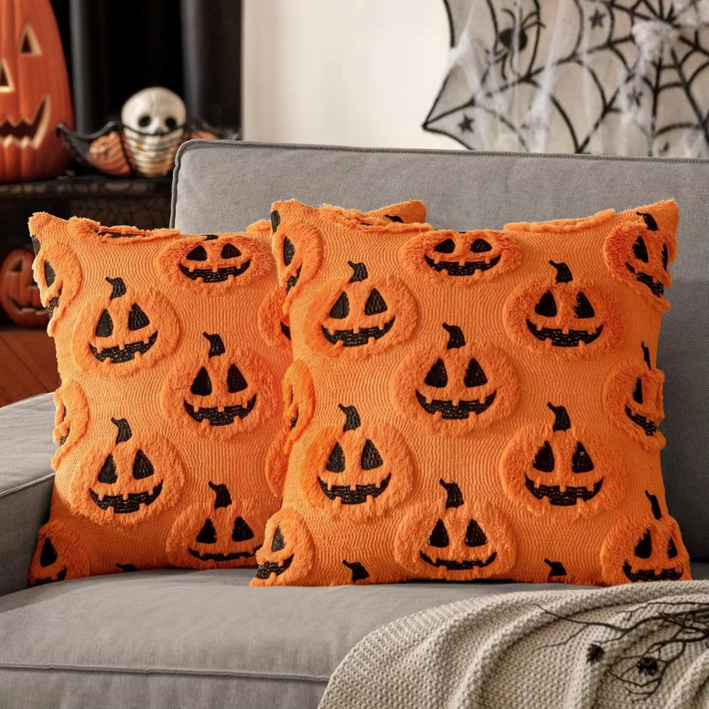 Faux Fleece Halloween Pumpkin Cushion Cover