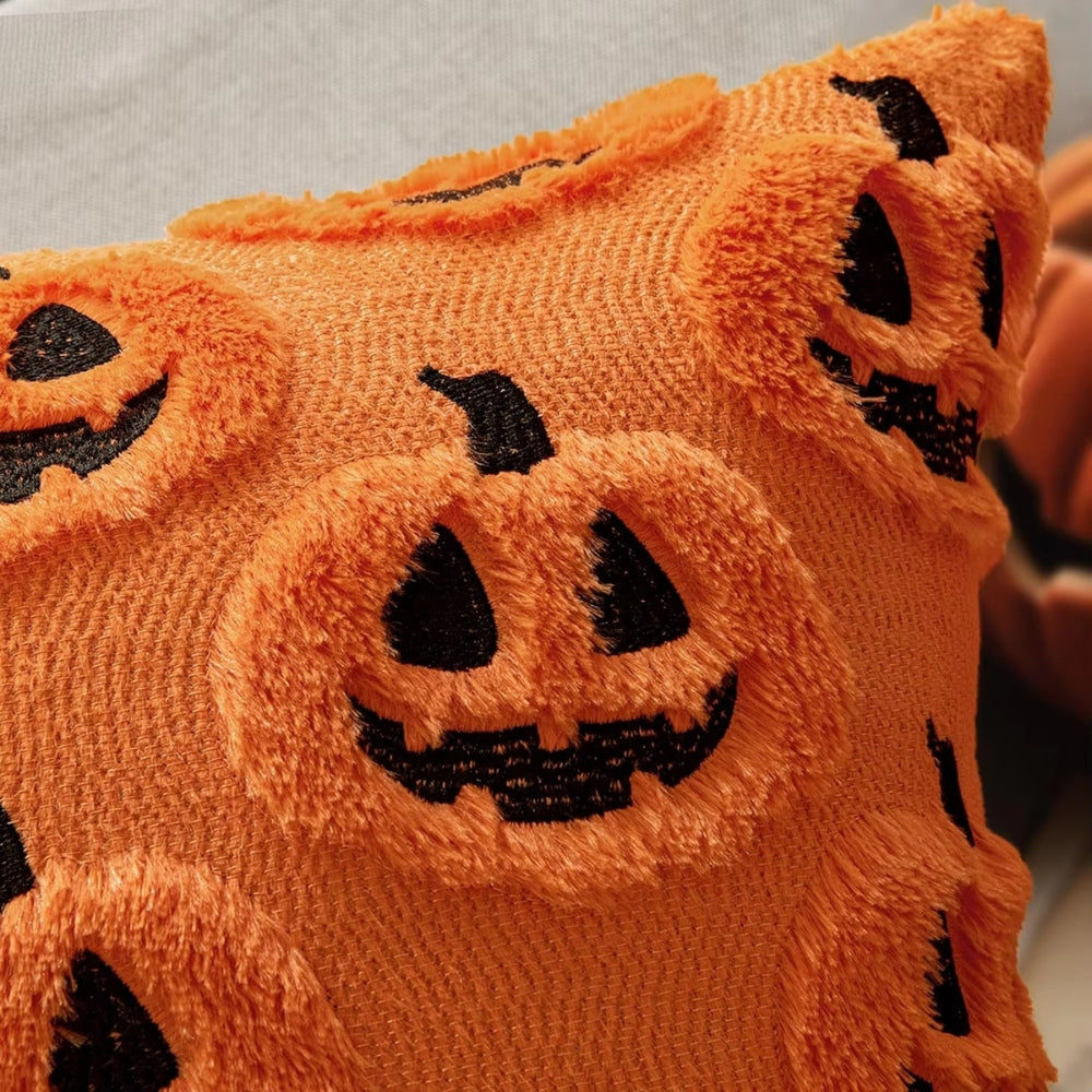 Faux Fleece Halloween Pumpkin Cushion Cover