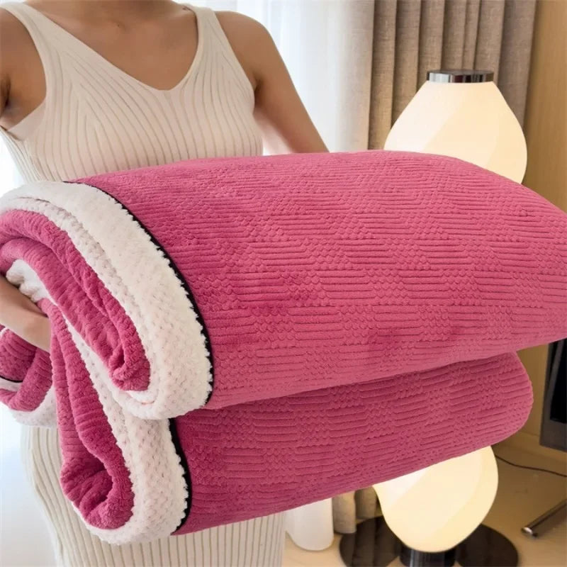 Fleece blanket – Soft jacquard design – Thickened winter warmth – Cozy multifunctional throw – 60 x 80 in