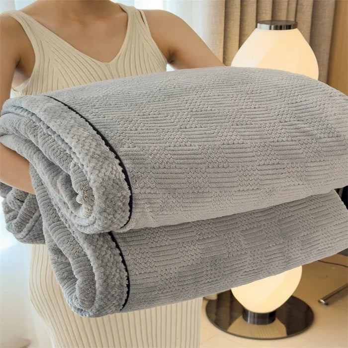 Fleece blanket – Soft jacquard design – Thickened winter warmth – Cozy multifunctional throw – 60 x 80 in
