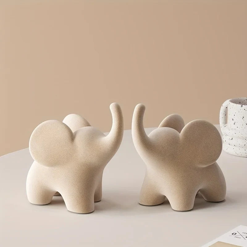 Flocked resin elephant figurine – Soft gray – Charming home decor – Ideal for living room or bedroom – 6 x 4 x 5 in