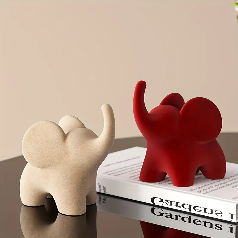 Flocked resin elephant figurine – Soft gray – Charming home decor – Ideal for living room or bedroom – 6 x 4 x 5 in