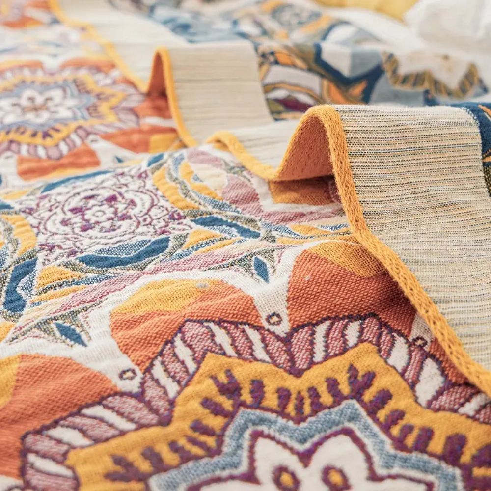 Boho Flora Tone Cotton Blanket