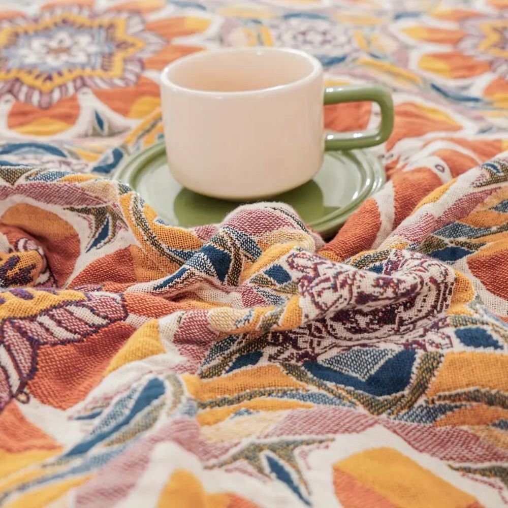 Boho Flora Tone Cotton Blanket