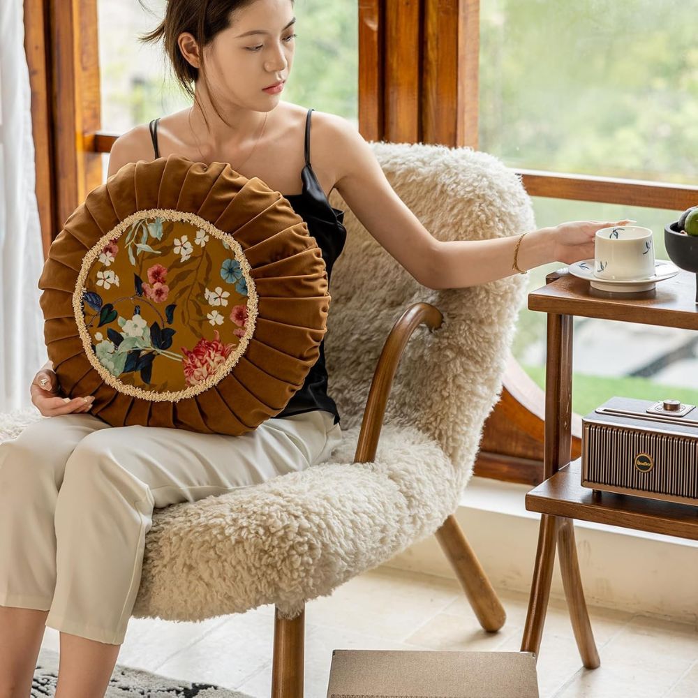 Floral Medley Velvet Round Cushion