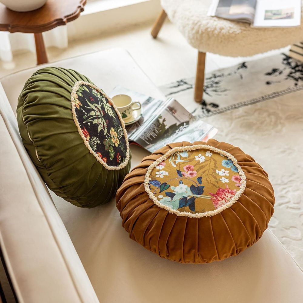 Floral Medley Velvet Round Cushion