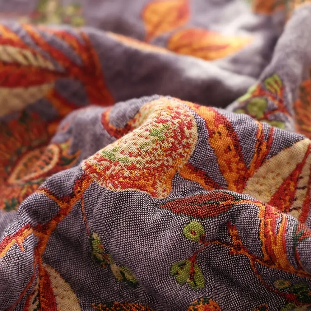 Floral Cotton Tassel Blanket - Reversible, Lightweight, Soft Jacquard Design for Bed or Sofa