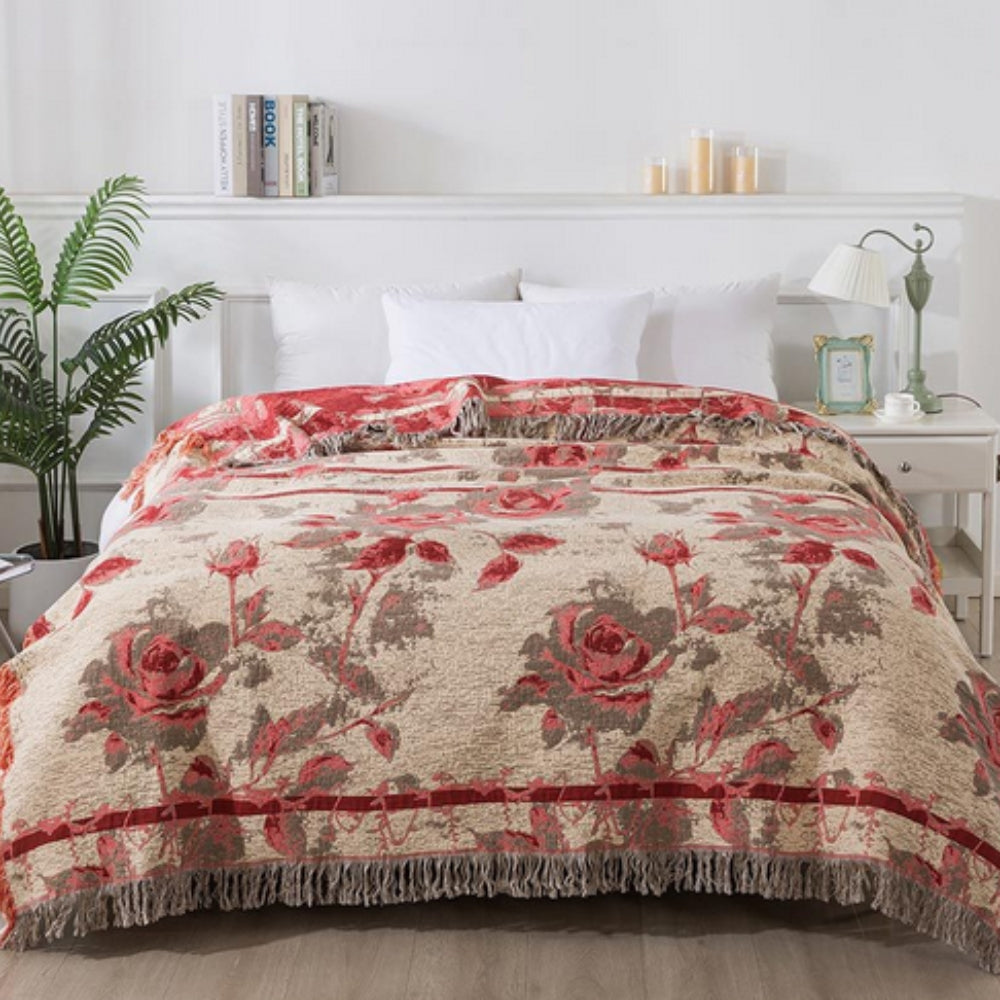 Floral Jacquard Cotton Throw Blanket, 50x60 Inches, Lightweight & Cozy Home Decor