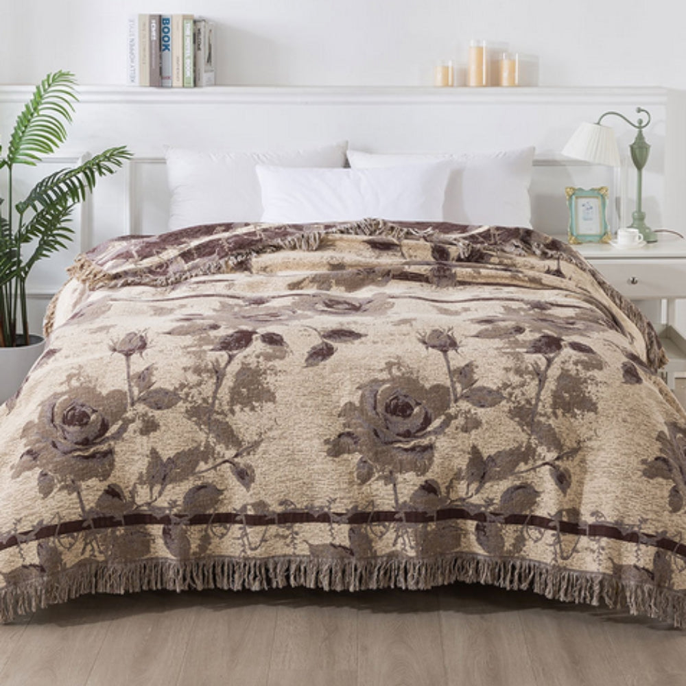 Floral Jacquard Cotton Throw Blanket, 50x60 Inches, Lightweight & Cozy Home Decor