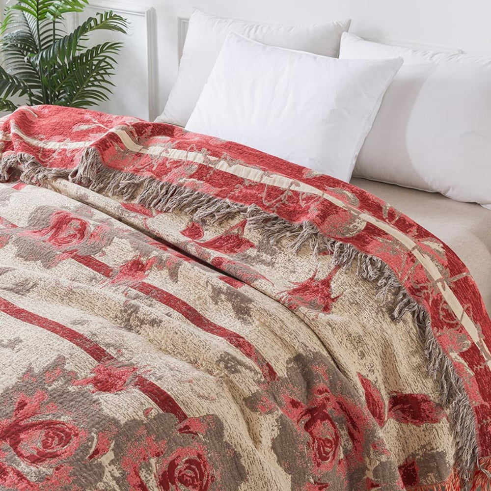 Floral Jacquard Cotton Throw Blanket, 50x60 Inches, Lightweight & Cozy Home Decor