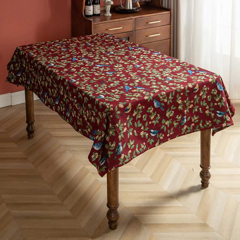 Floral and Bird Tablecloth - Durable Polyester for Indoor and Outdoor Use, Machine Washable