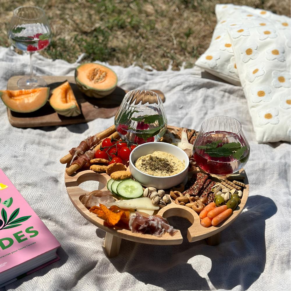 Folding Picnic Table with Wine Glass Notches - Compact Outdoor Dining Table for Picnics and Camping