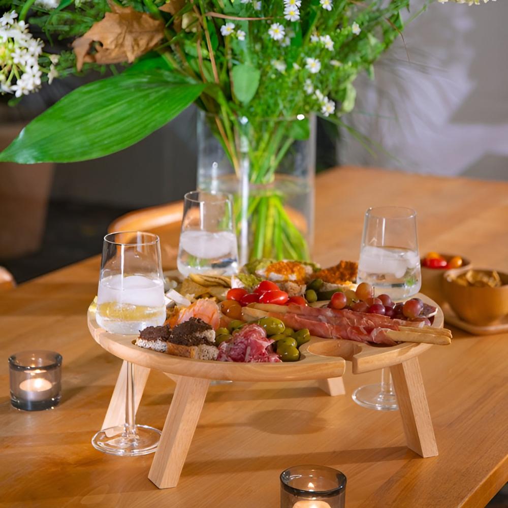 Folding Picnic Table with Wine Glass Notches - Compact Outdoor Dining Table for Picnics and Camping