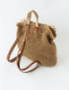 Caramel Fringed Trim Woven Straw Backpack