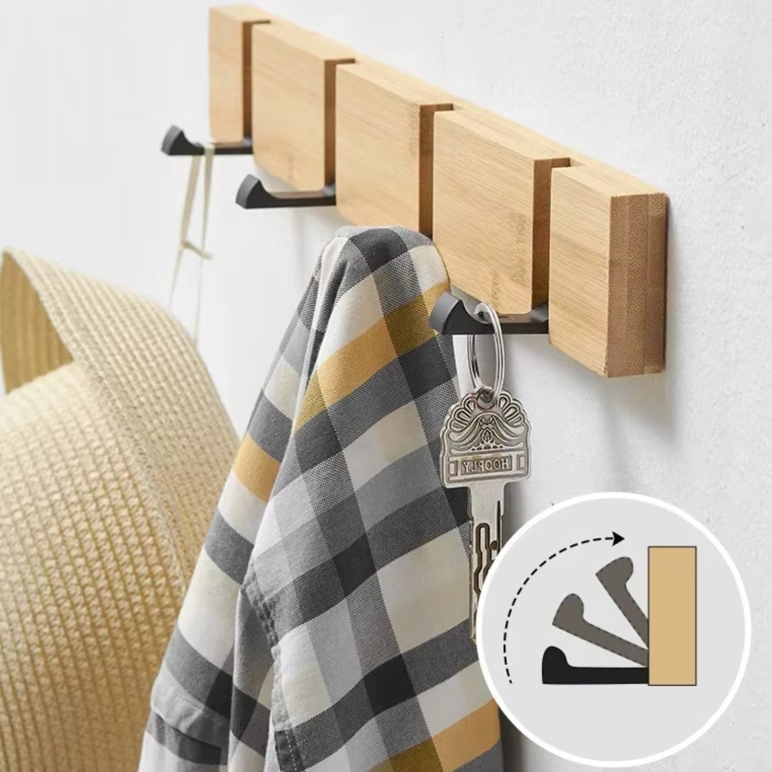 Functional Flip Wooden Wall Hook Rack