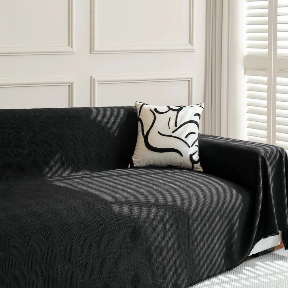 Black solid color sofa cover, modern couch slipcover for living room protection and minimalist home decor